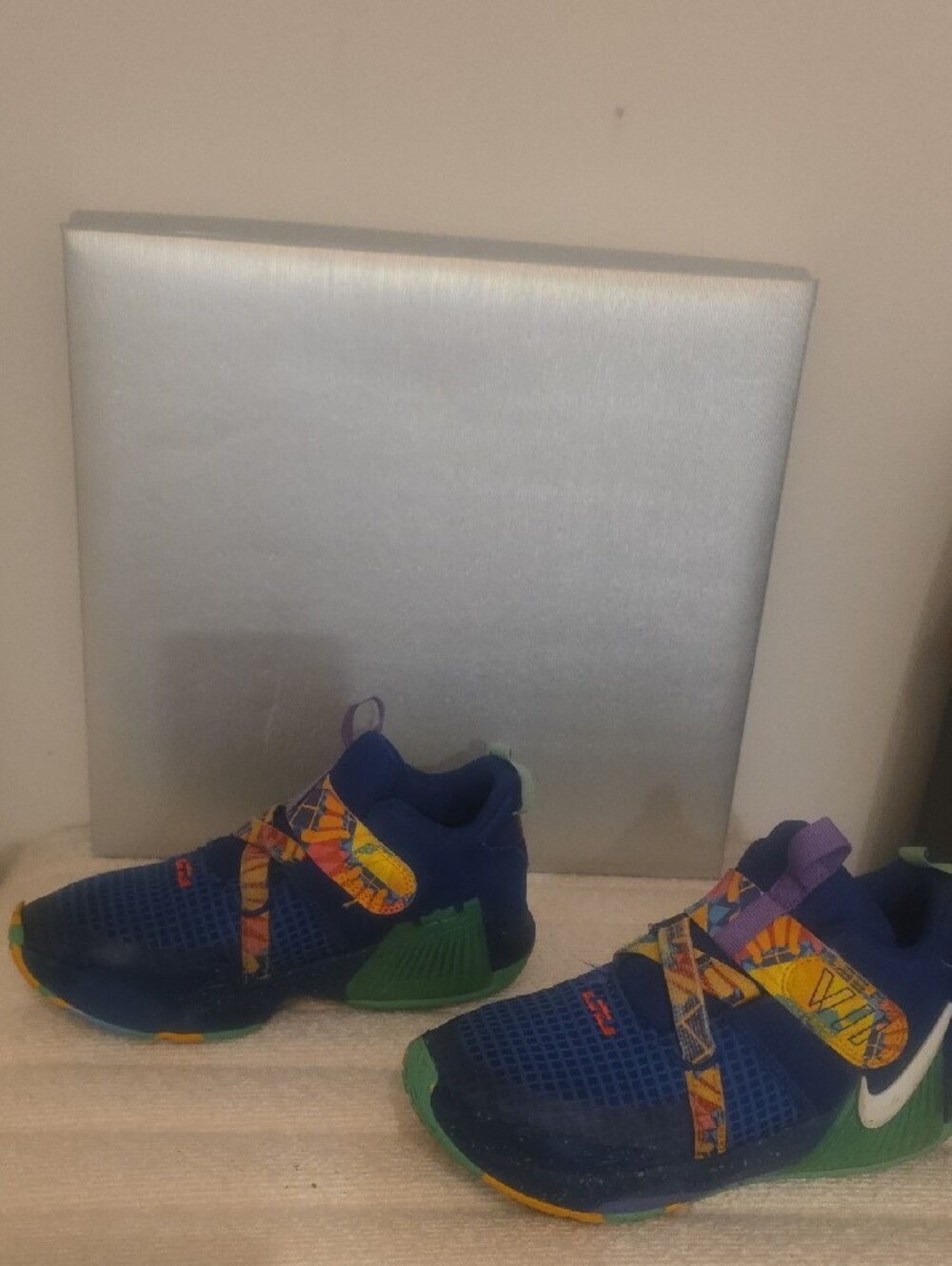 Nike Kids LeBron Multicolor Athletic Sneakers in Blue, Green & Purple - Picture 3 of 6